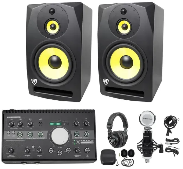 (2) Rockville DPM10B 10" Active Studio Monitors+Mackie Controller+Headphones+Mic