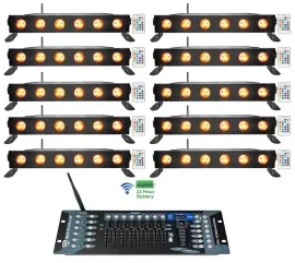 10 Rockville BEST STRIP 60 Black Rechargeable Light Bars+Wireless DMX Controller