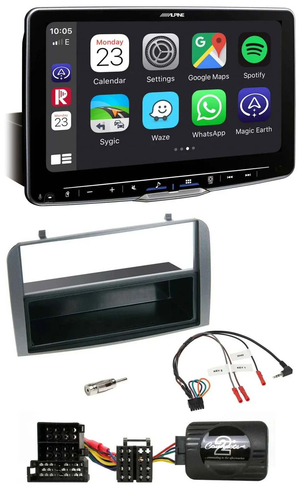 Автомагнитола для Alfa Romeo 147/GT Alpine Bluetooth, USB, DAB, антрацит, с нишей, поддержка кнопок на руле
