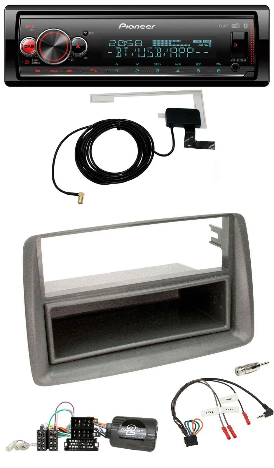 Pioneer Bluetooth DAB USB Lenkrad Autoradio für Fiat Panda 169 2007-2012 grau