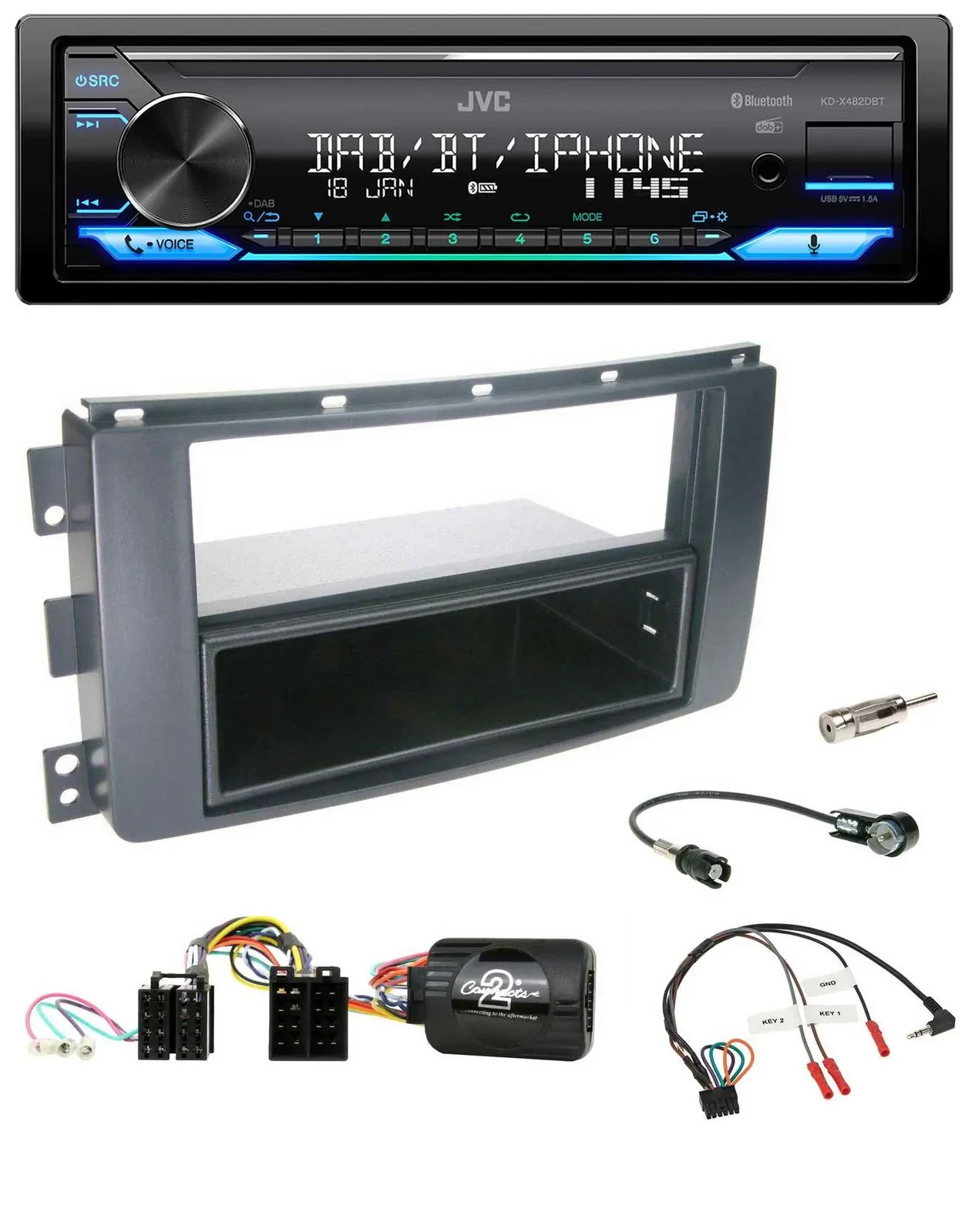 JVC Bluetooth DAB USB Lenkrad Autoradio für Smart ForFour 2004-2006 schwarz