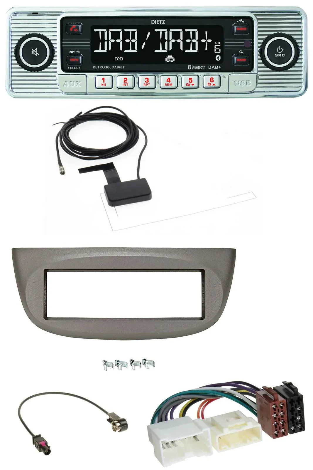 Dietz Bluetooth USB MP3 DAB Autoradio für Renault Twingo ab 2012 beige-grau