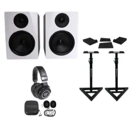 Pair Rockville APM6W 6.5" 350W Powered Studio Monitors+Stands+Pads+Headphones