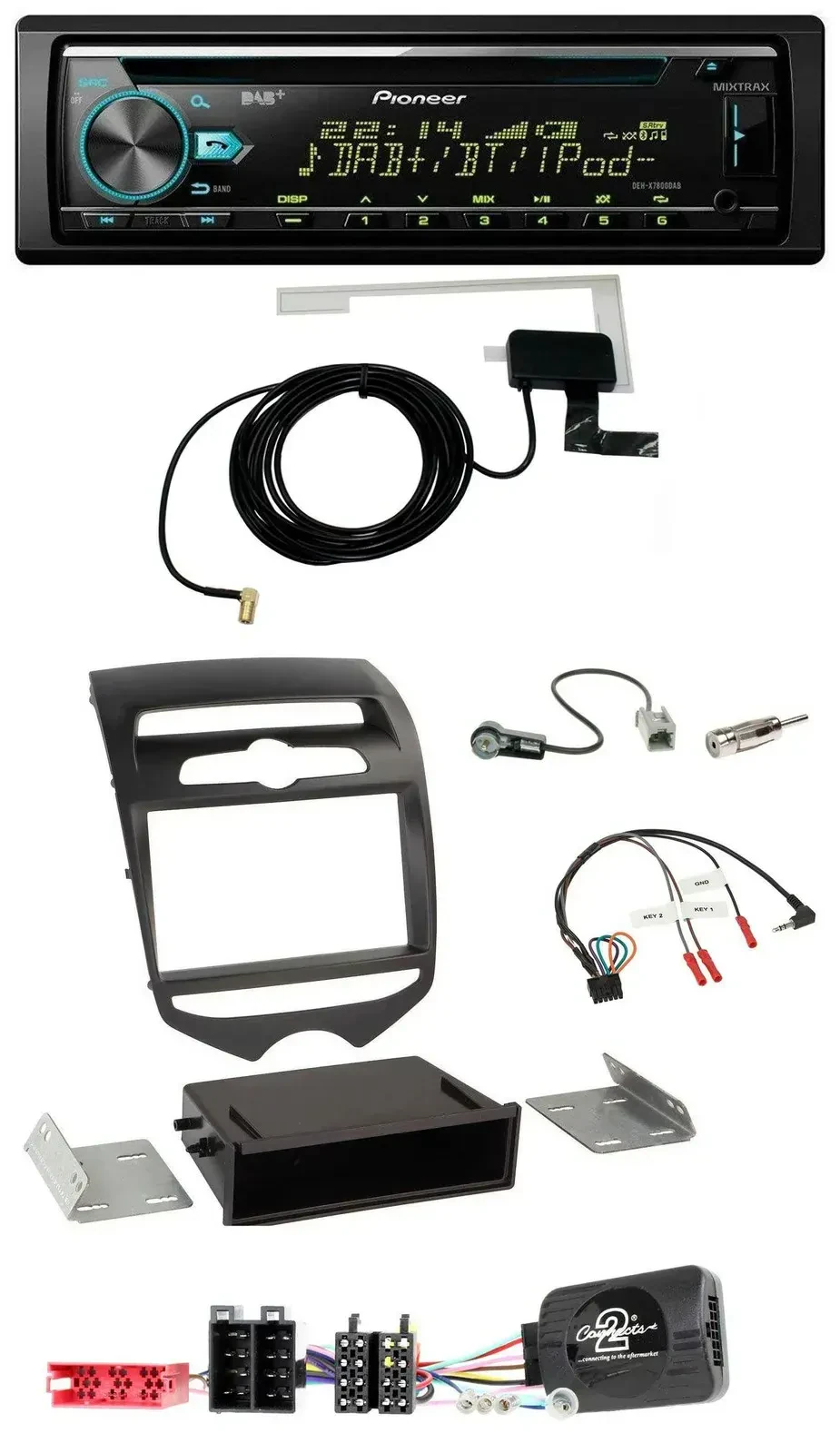 Автомагнитола Pioneer CD, USB, DAB, совместимая с кнопками на руле для Hyundai ix20 (с 2010), механический климат-контроль