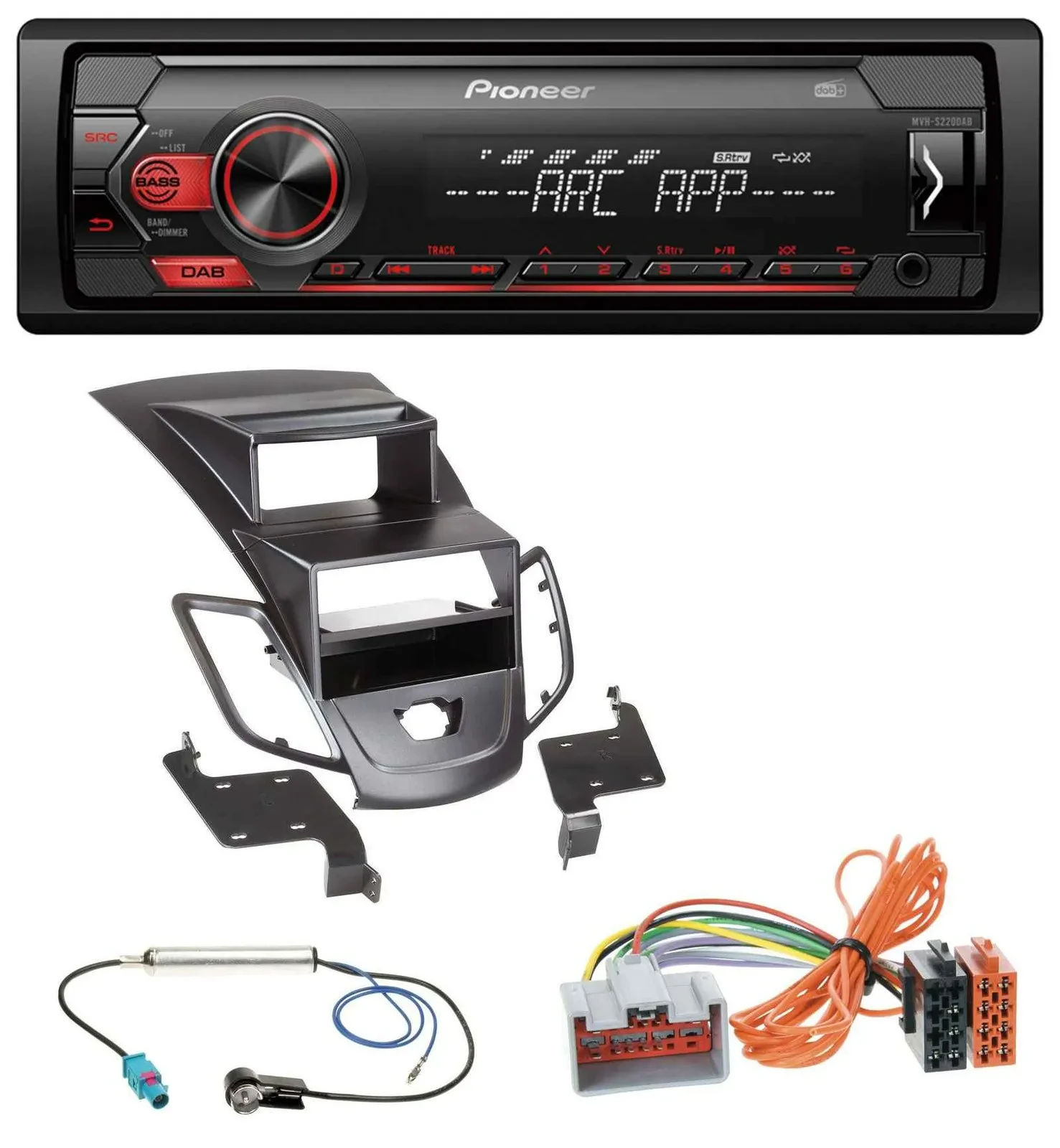 Автомагнитола для Ford Fiesta 2008–2010 Pioneer 1-DIN, DAB, MP3, USB, AUX, черная