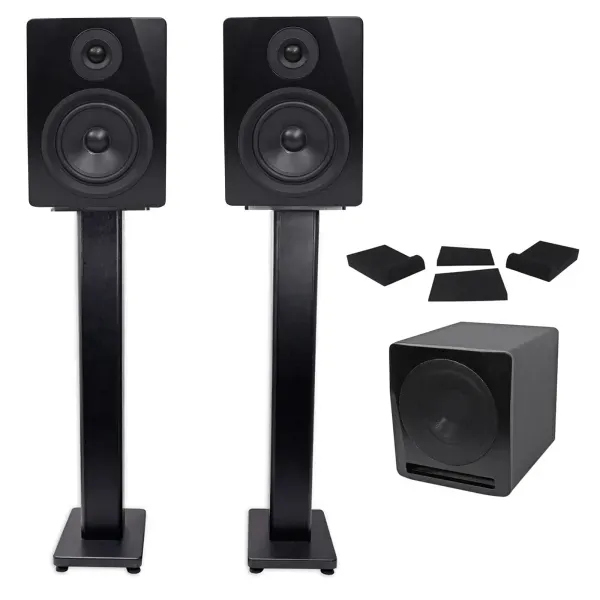 (2) Rockville APM5B 5.25" Powered Studio Monitors+Active Subwoofer+Stands+Pads