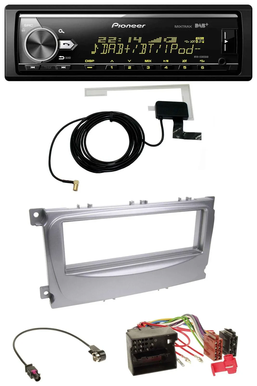 Автомагнитола Pioneer Bluetooth DAB USB MP3 для Ford Galaxy/C-Max/Focus (с 2007), серебристая