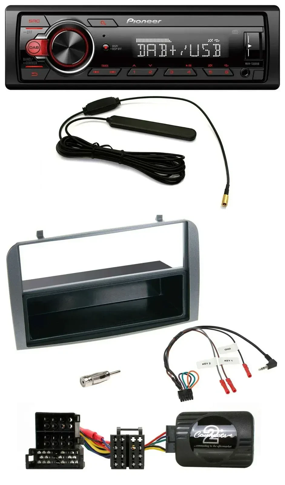 Автомагнитола для Alfa Romeo 147/GT Pioneer MP3 DAB 1 DIN USB, антрацит, совместима с кнопками на руле, с нишей