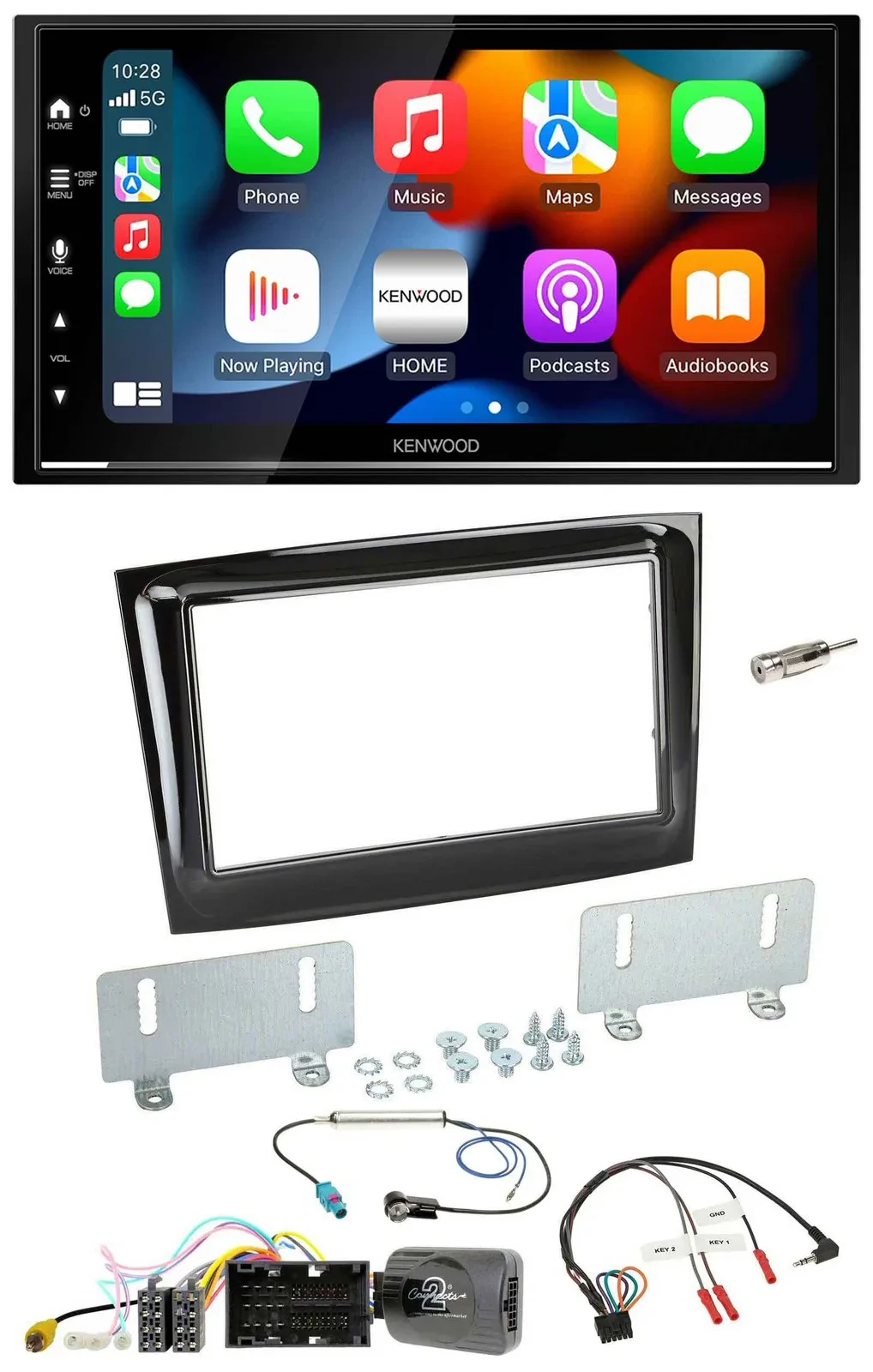 Kenwood DAB USB Bluetooth 2DIN Lenkrad Autoradio für Fiat Doblo ab 15 piano schw