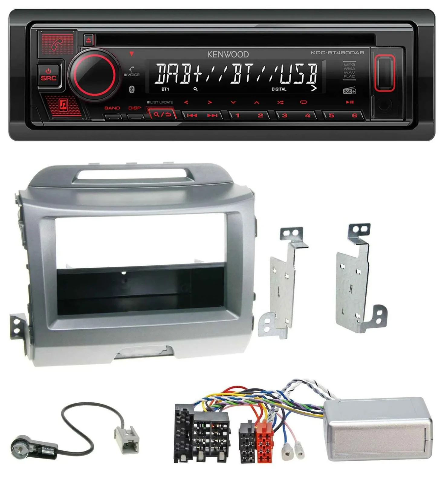 Kenwood Lenkrad CD USB Bluetooth DAB Autoradio für Kia Sportage 3 2010-15 silber