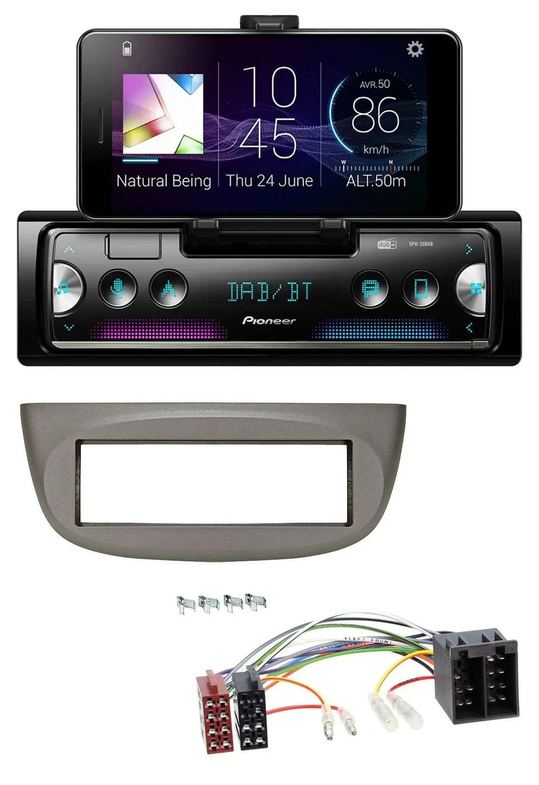 Автомагнитола Pioneer USB, MP3, Bluetooth, DAB для Renault Twingo 2007–2012, бежево-серая
