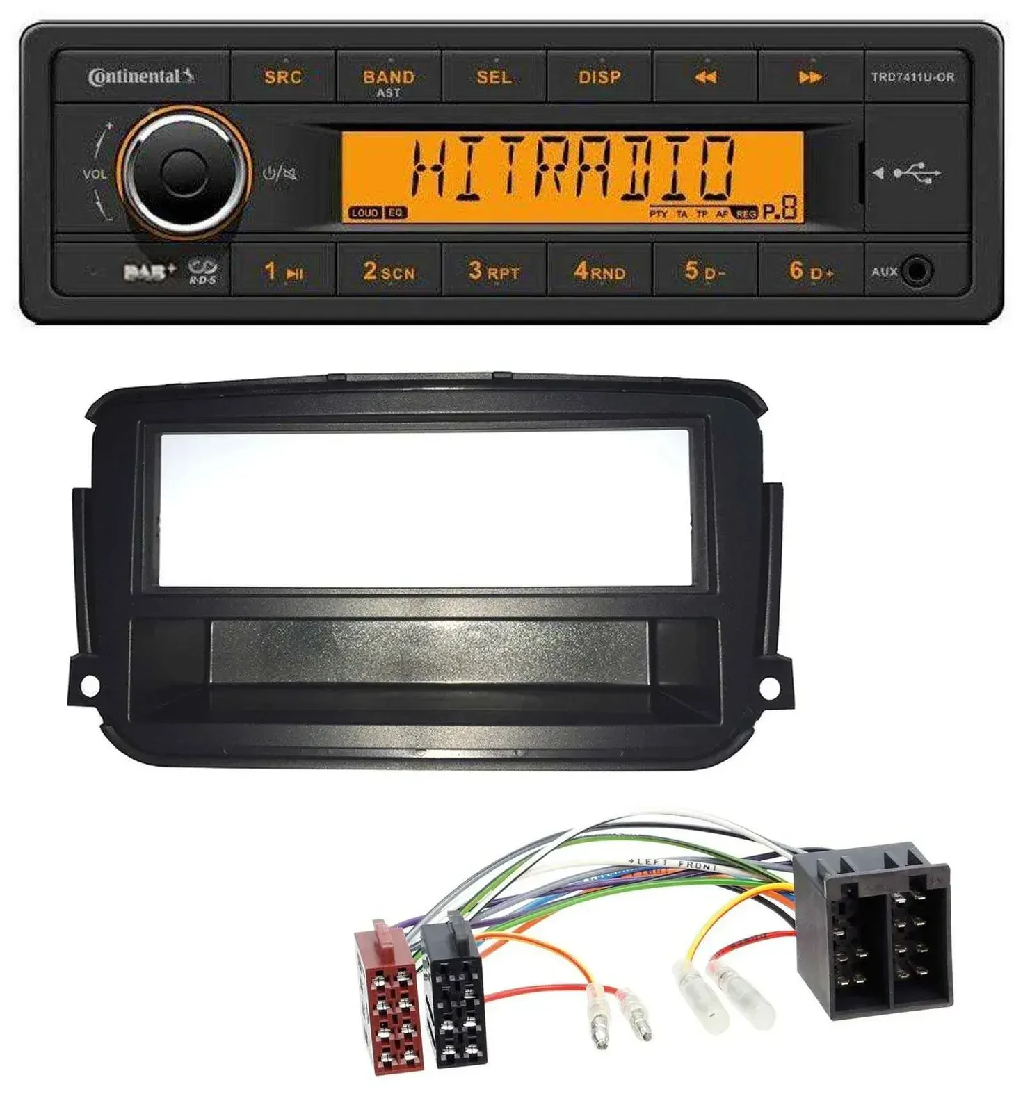 Continental 1DIN DAB MP3 AUX USB Autoradio für Smart ForTwo (451, ab 2010)
