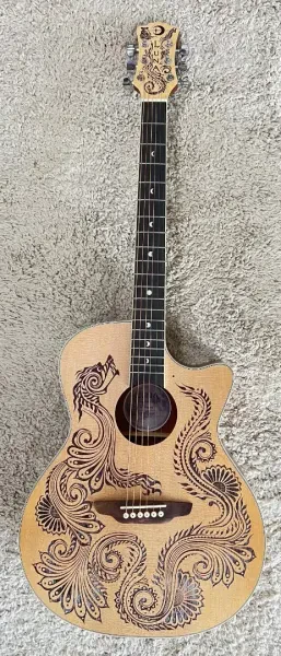 Luna HEN DRA SPR Henna Dragon Spruce &Mahogany Acoustic Electric Cutaway Guitar
