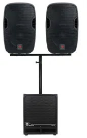 Rockville DJ Package w/ (2) 10" Active Speakers+Dual Mount+12" Powered Subwoofer