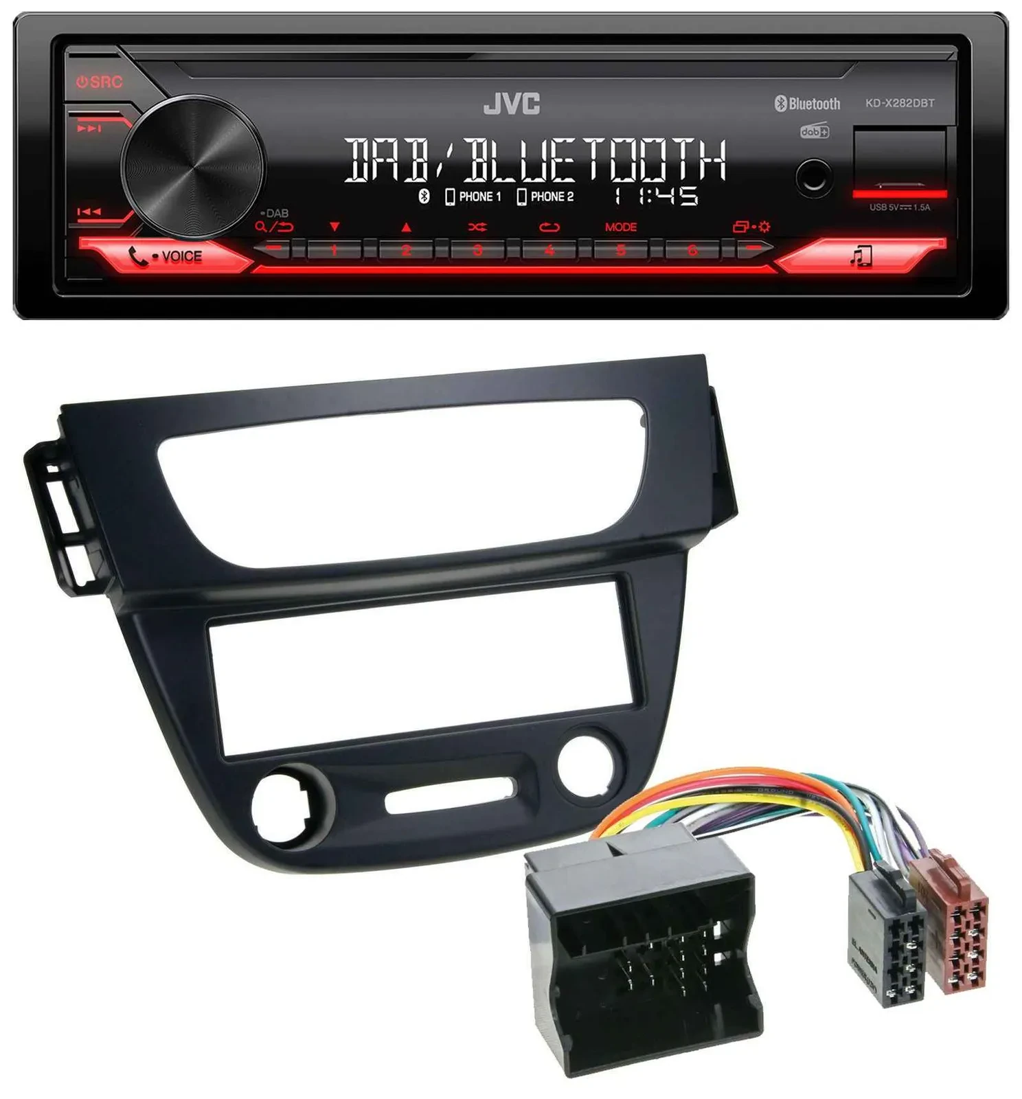 JVC Bluetooth USB DAB MP3 Autoradio für Renault Megane 3 09-14 Quadlock schwarz