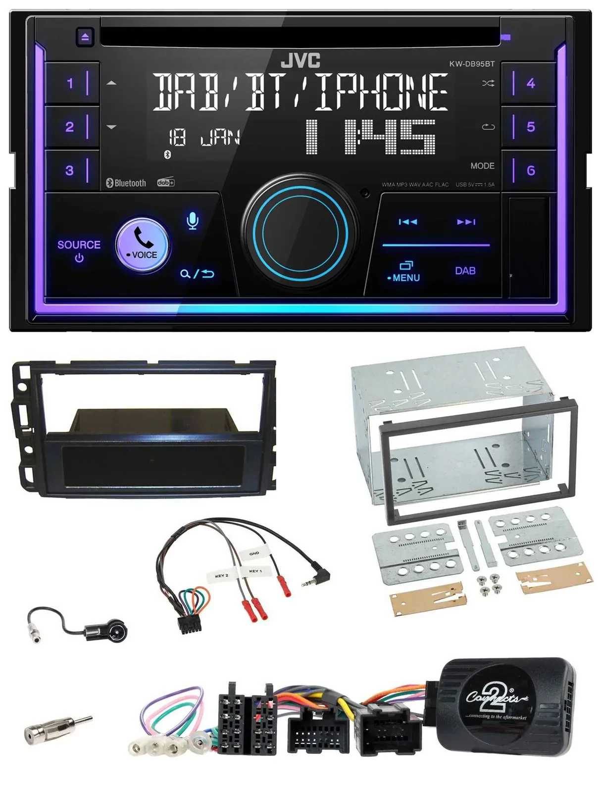 Автомагнитола для Cadillac BLS (2006–2010) JVC 2-DIN DAB Bluetooth CD USB с поддержкой управления на руле