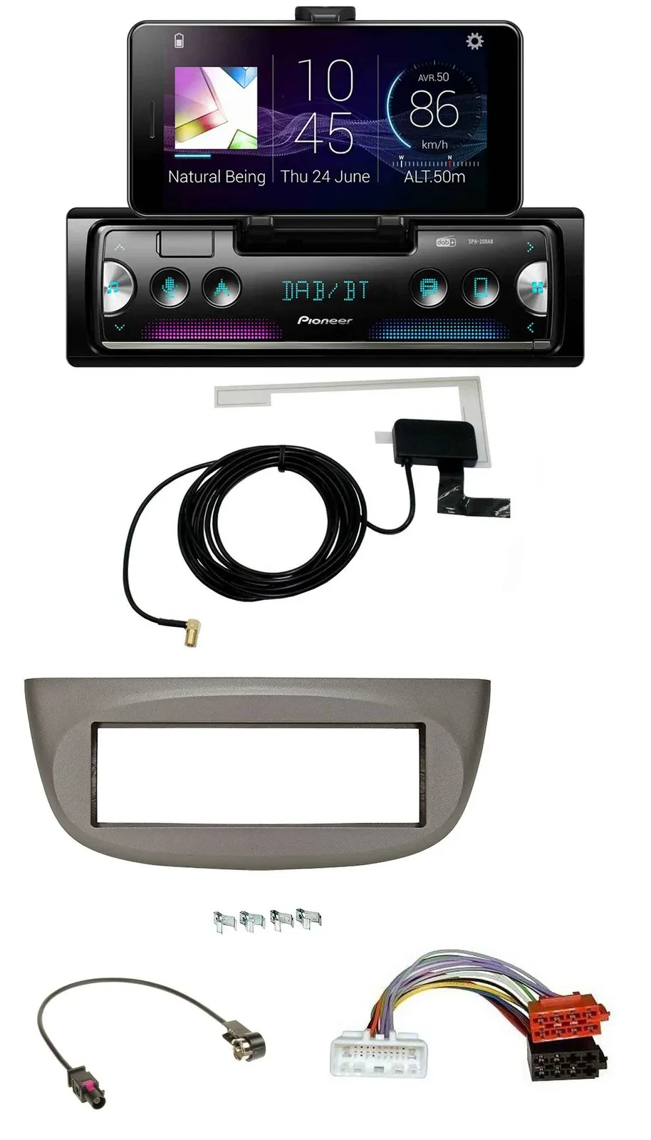 Автомагнитола для Renault Twingo (с 2015) Pioneer DAB, Bluetooth, MP3, USB, бежево-серая