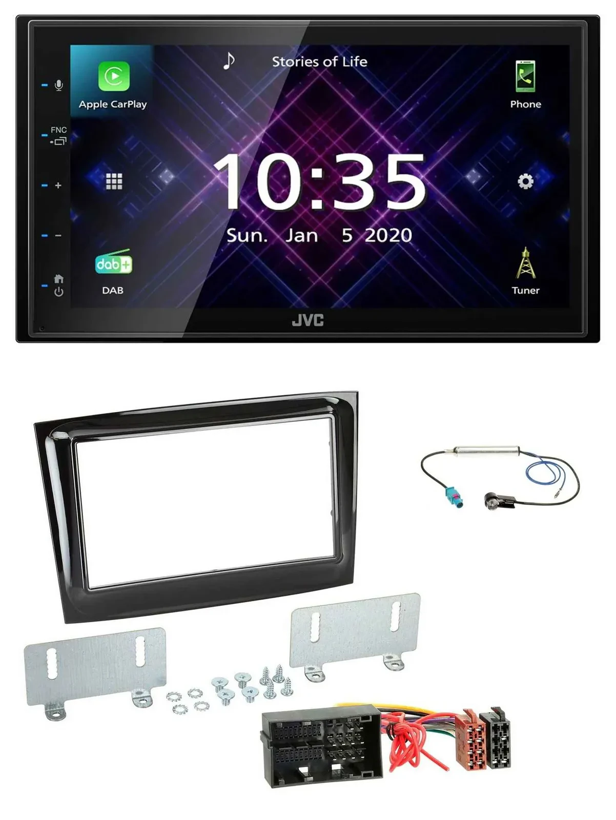 JVC DAB 2DIN MP3 Bluetooth USB Autoradio für Fiat Doblo ab 2015 piano schwarz
