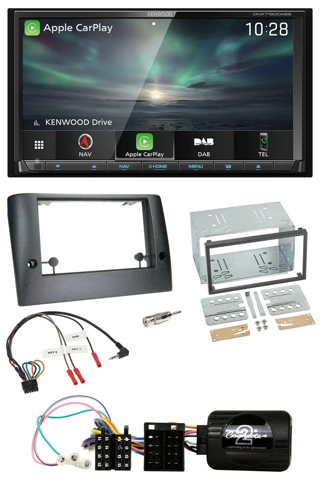 Kenwood Bluetooth USB 2DIN Lenkrad TMC DAB Navigation für Fiat Stilo 2005-2007