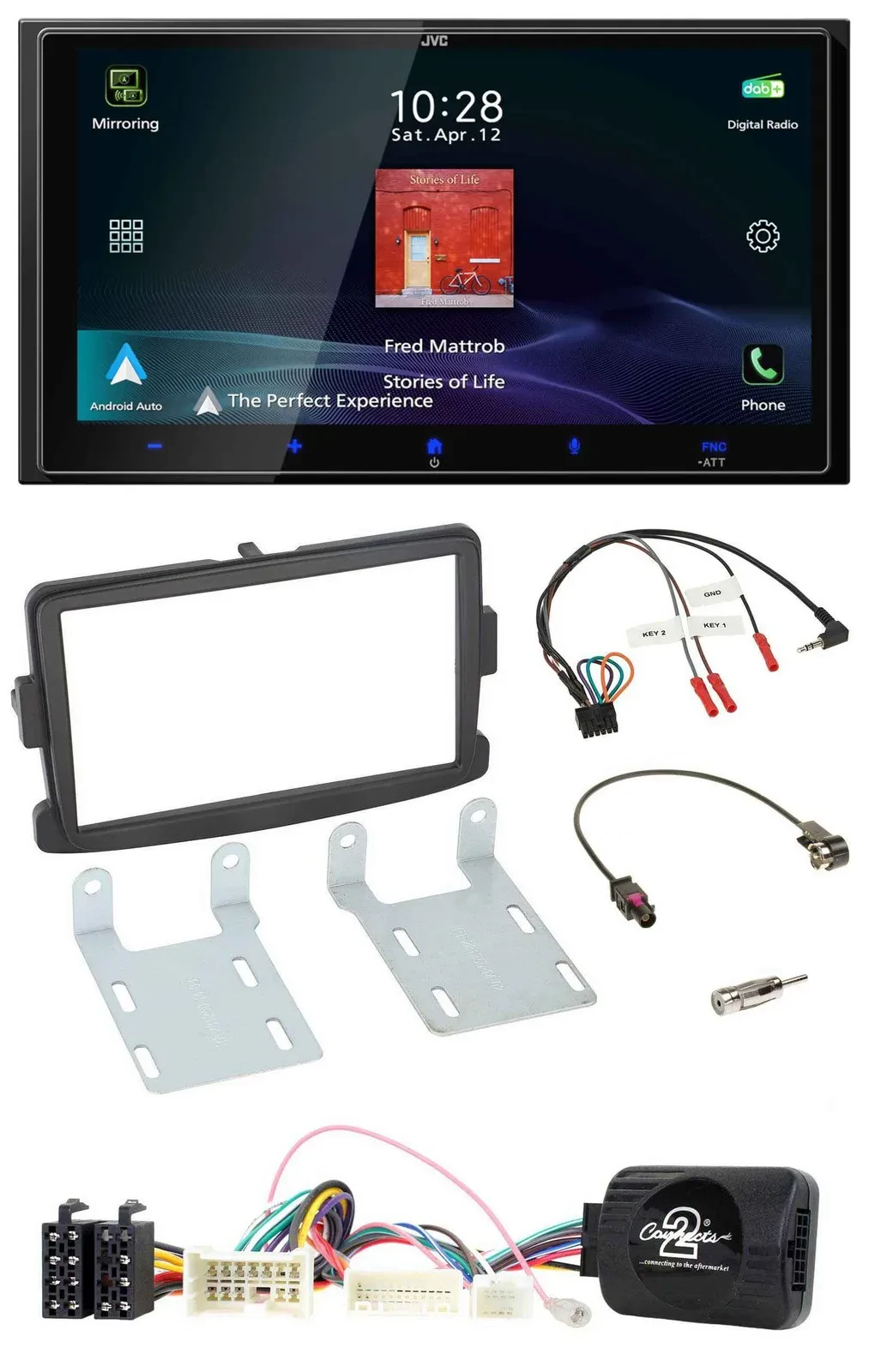 JVC USB Bluetooth 2DIN DAB Lenkrad Autoradio für Dacia Sandero ab 2013 schwarz