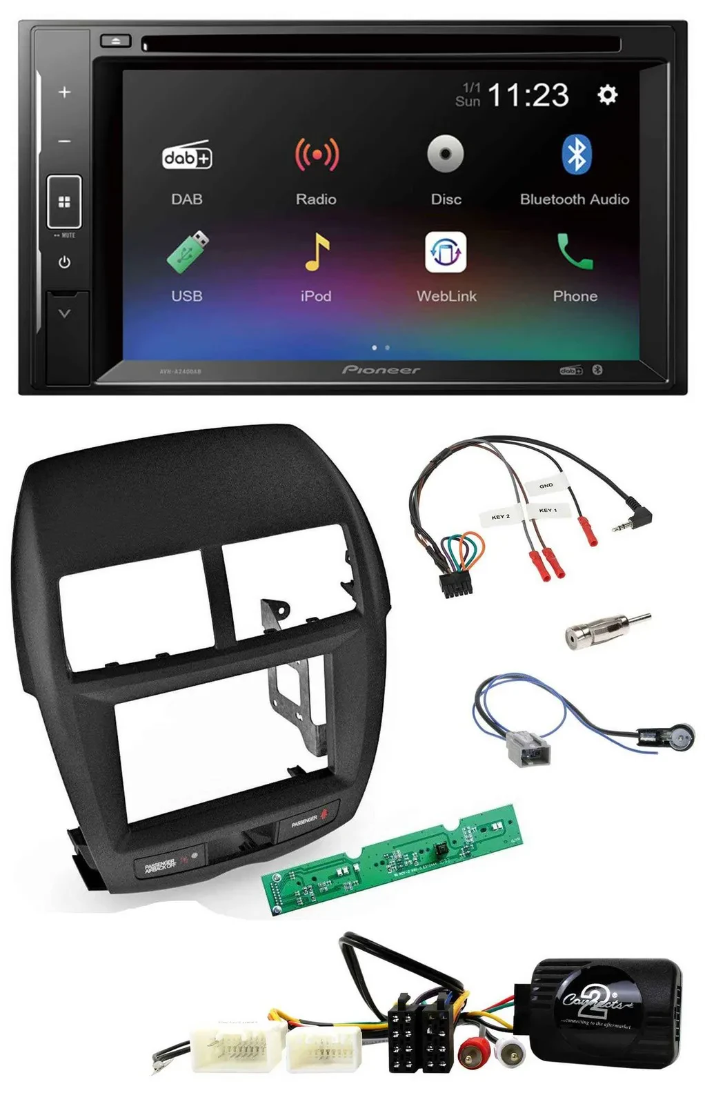 Автомагнитола для Mitsubishi ASX Pioneer 2DIN, DAB, DVD, Bluetooth, USB, поддержка управления на руле