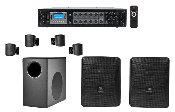 JBL Commercial Sub+(4) Satellite+(2) Wall Speakers+Amp For Office/Store/Gym