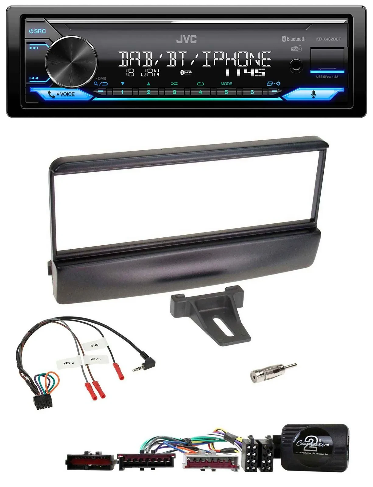 JVC Bluetooth DAB USB Lenkrad Autoradio für Ford Escort Focus schwarz