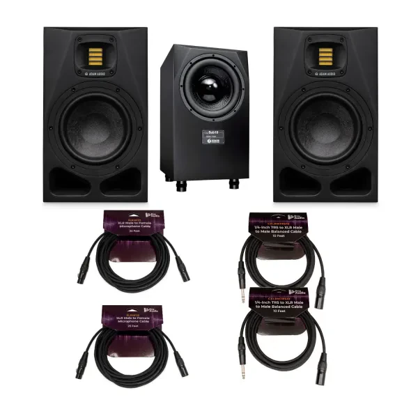 ADAM Audio A7V Studio Monitor Pair with ADAM Audio Sub10 Mk2 Sub and Cables