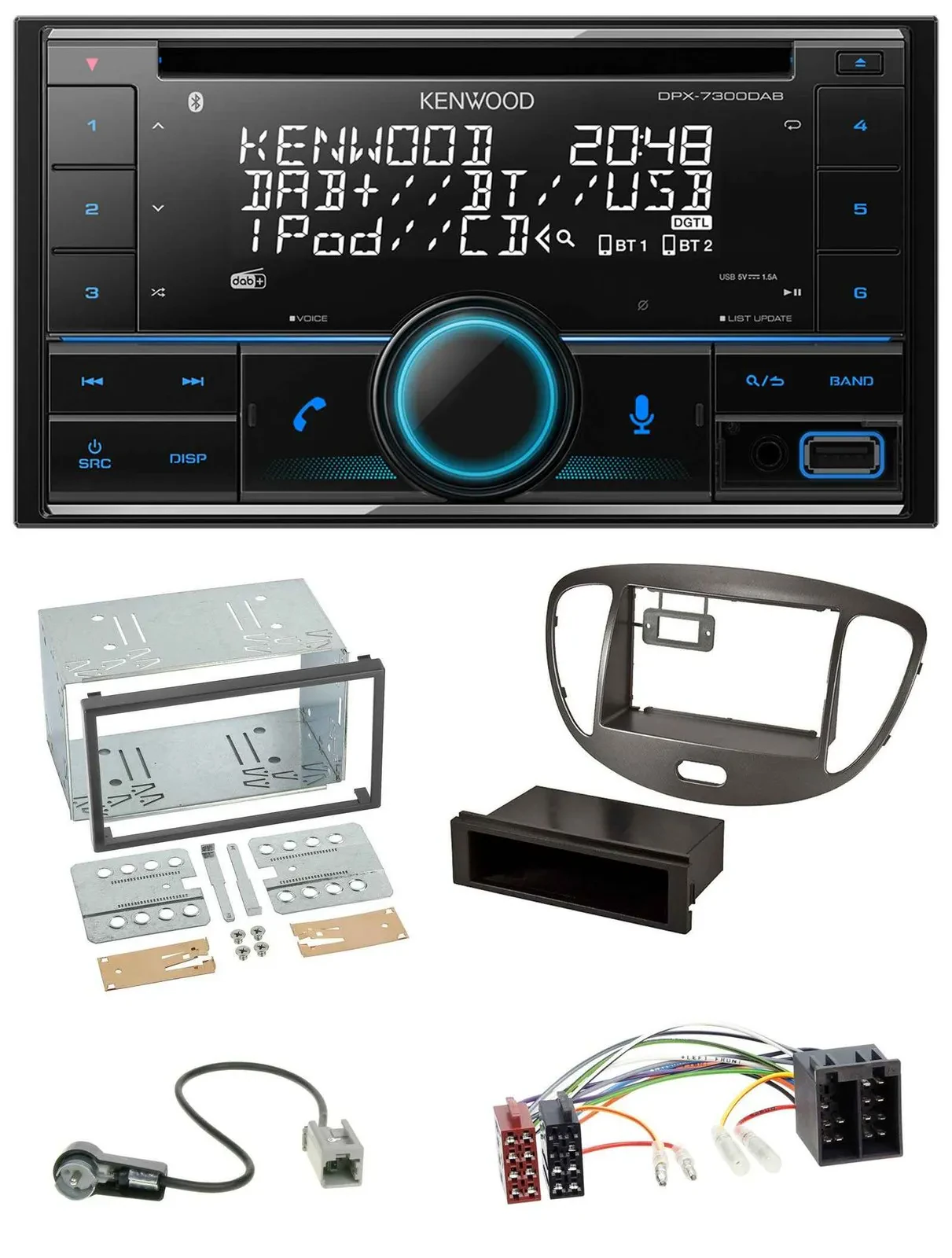 Автомагнитола для Hyundai i10 (2008–2013) Kenwood 2-DIN CD DAB USB MP3 Bluetooth темно-серая