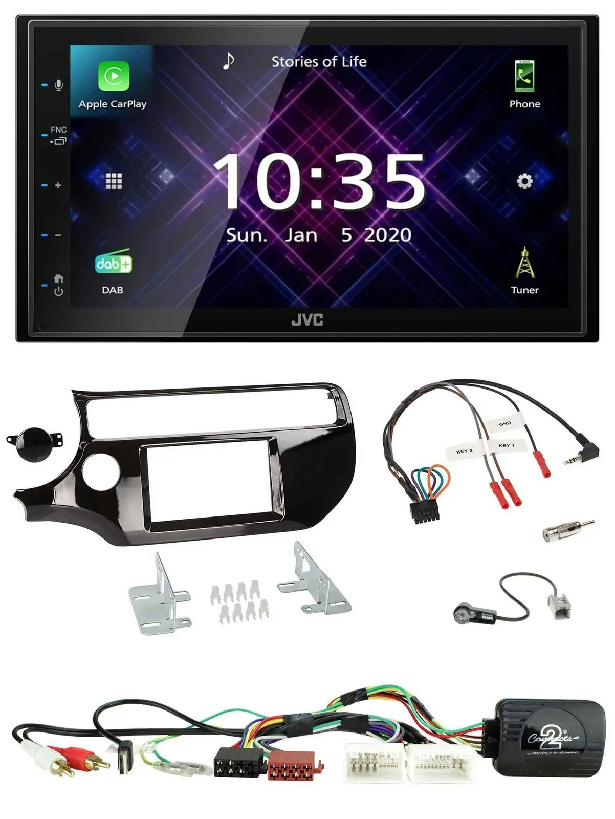 JVC DAB 2DIN Lenkrad Bluetooth USB Autoradio für Kia Rio UB ab 2015 piano schwar