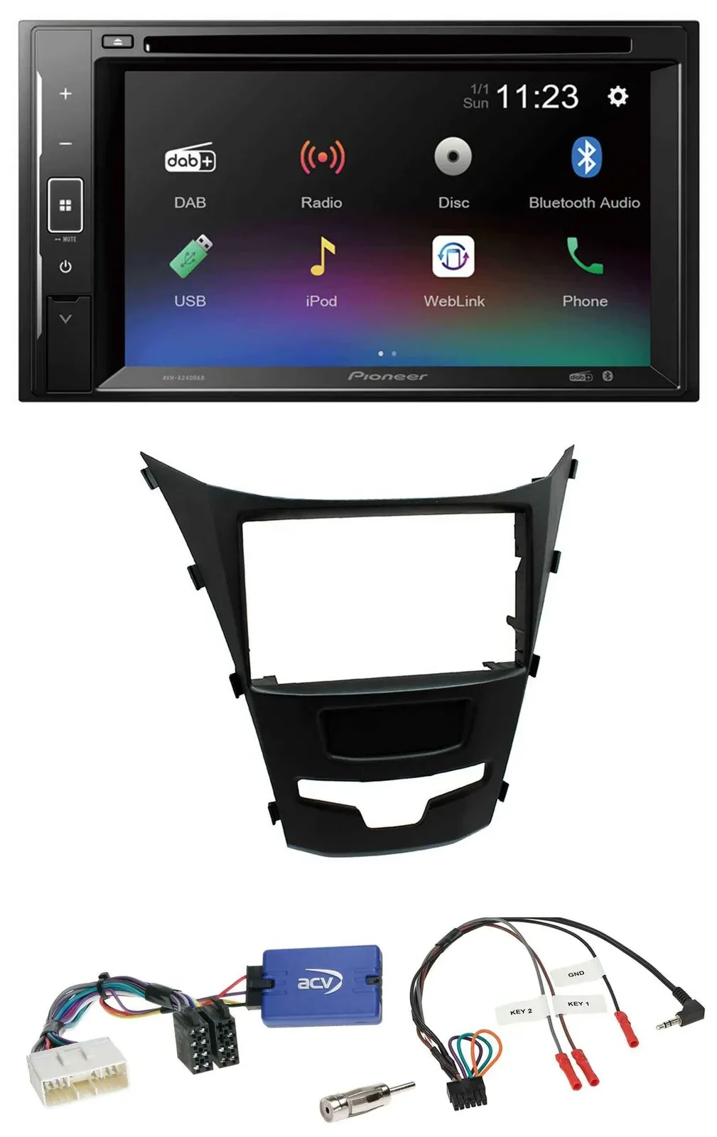 Pioneer Bluetooth Lenkrad USB 2DIN DAB DVD Autoradio für SSangYong Korando ab 13