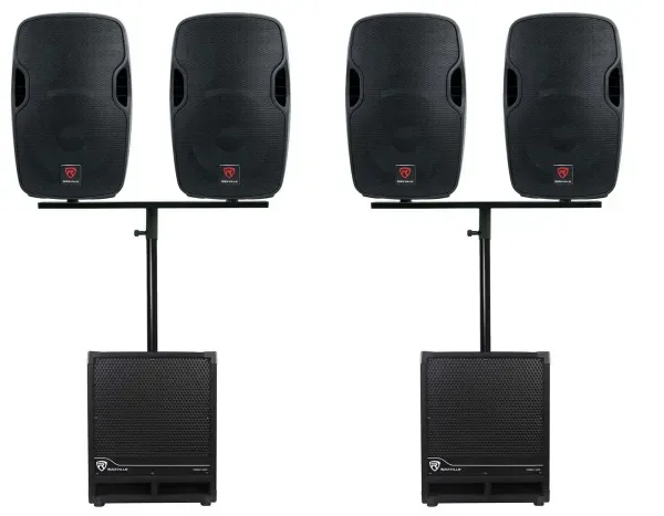 Rockville DJ Package w/(4) 12" Active Speakers+Mounts+(2) 12" Powered Subwoofers