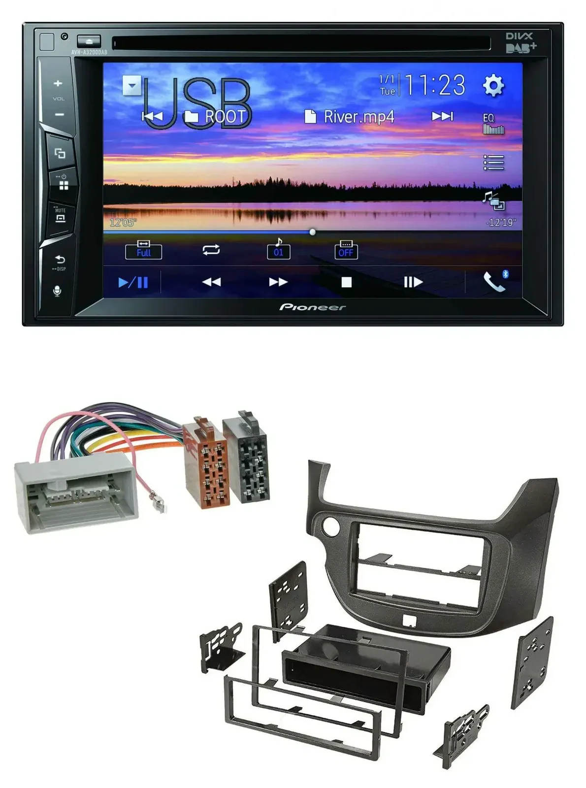 Автомагнитола Pioneer 2-DIN, Bluetooth, USB, DVD, DAB, MP3, для Honda Jazz (с 2009), тёмно-серый