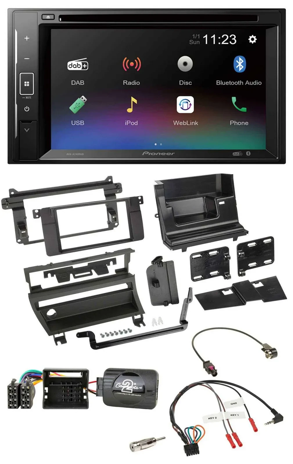 Автомагнитола Pioneer 2 DIN, Bluetooth, USB, DAB, DVD, для BMW 3 Series E46 (2001–2006)