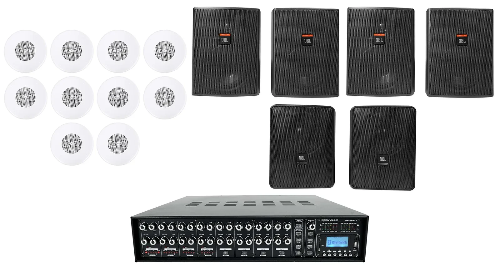 Трансляционный усилитель Rockville ROCK MATRIX 4+CONTROL 25AV PACK 1 4 зоны, комплект: 10x 4" фоновых и 6x фронтальных акустических систем