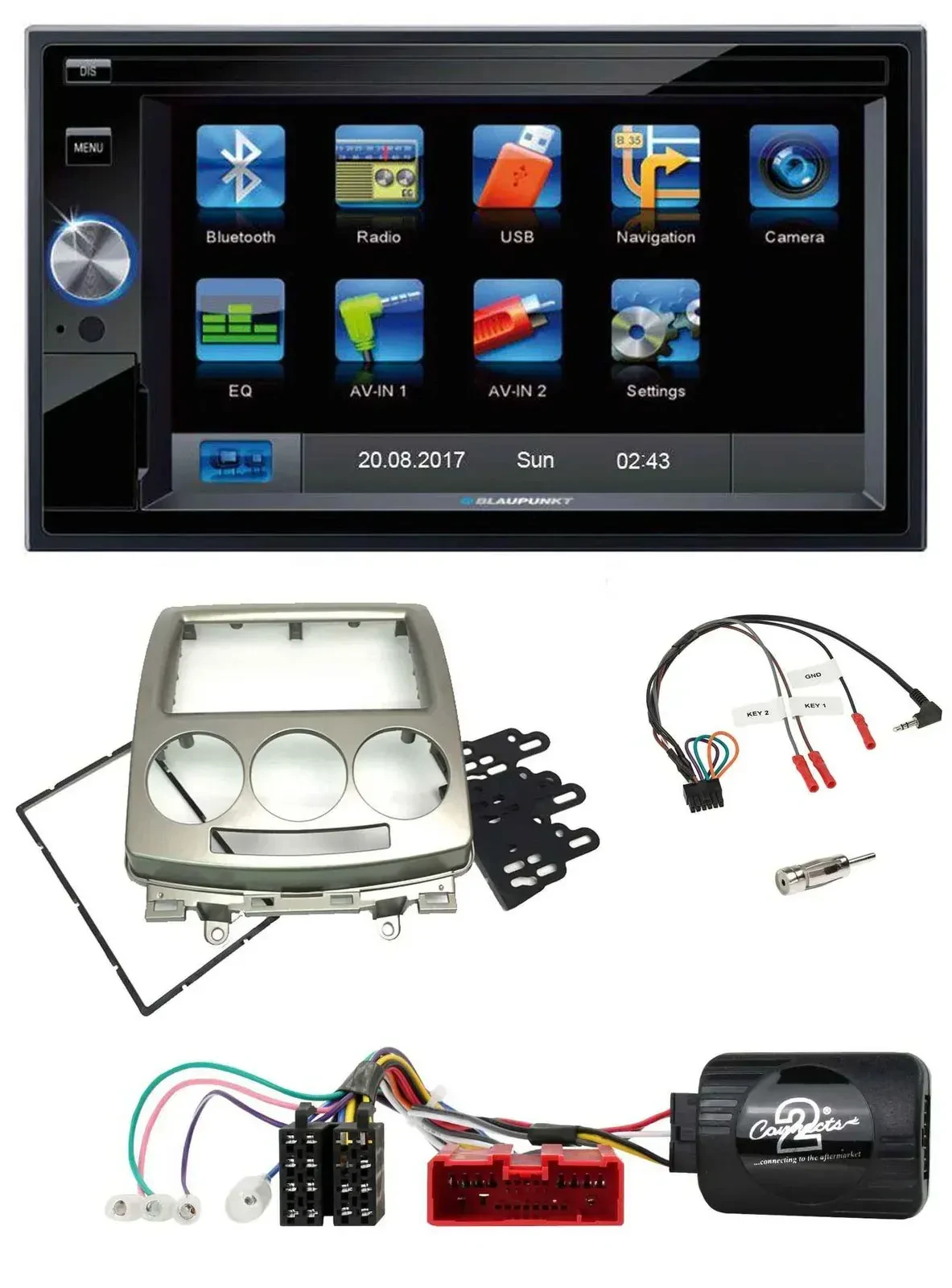 Blaupunkt Lenkrad USB Bluetooth TMC 2DIN Navigation für Mazda 5 CR 2005-2010 sil