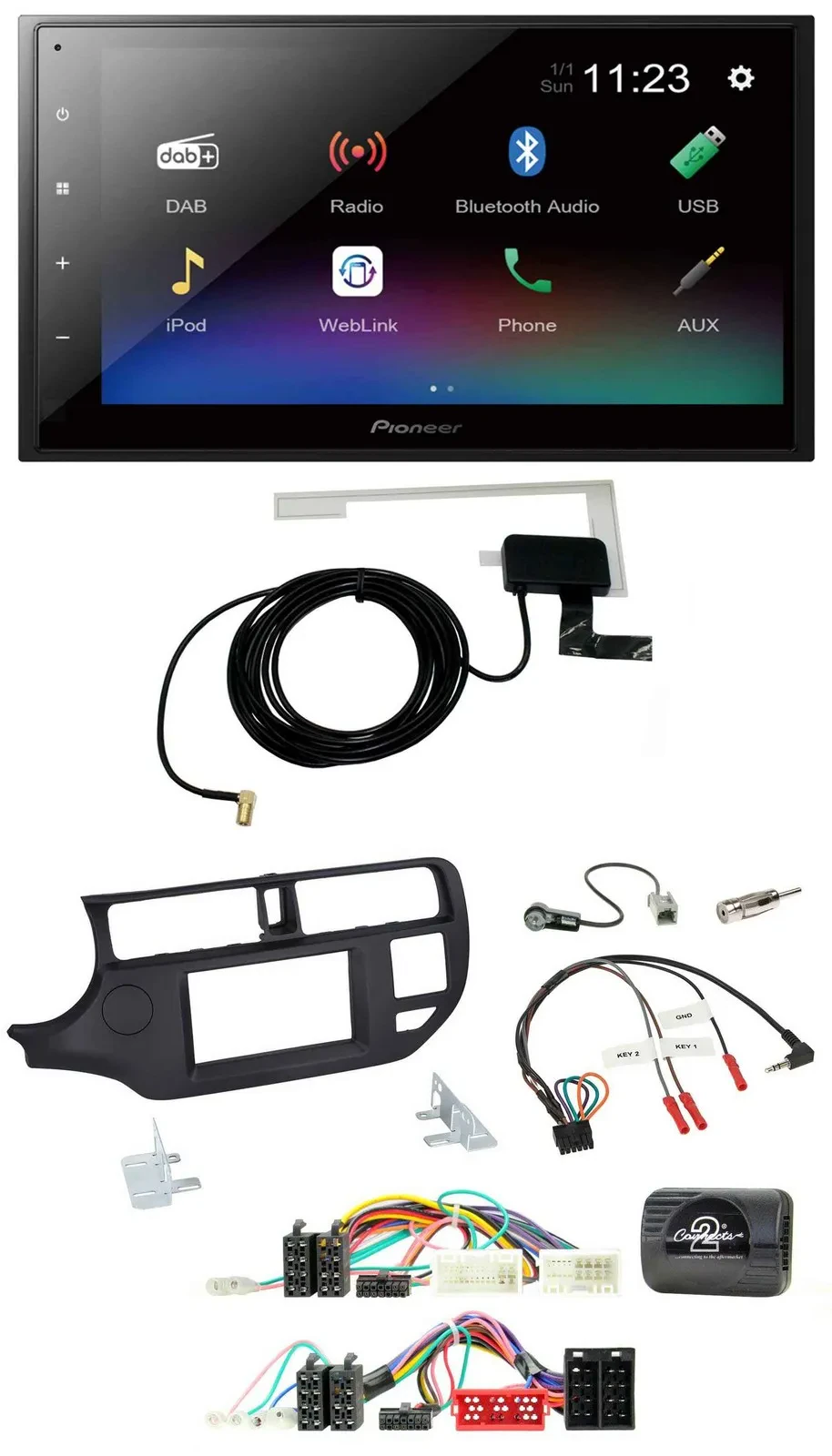 Pioneer DAB Lenkrad Bluetooth 2DIN USB Autoradio für Kia Rio UB 11-15 schwarz