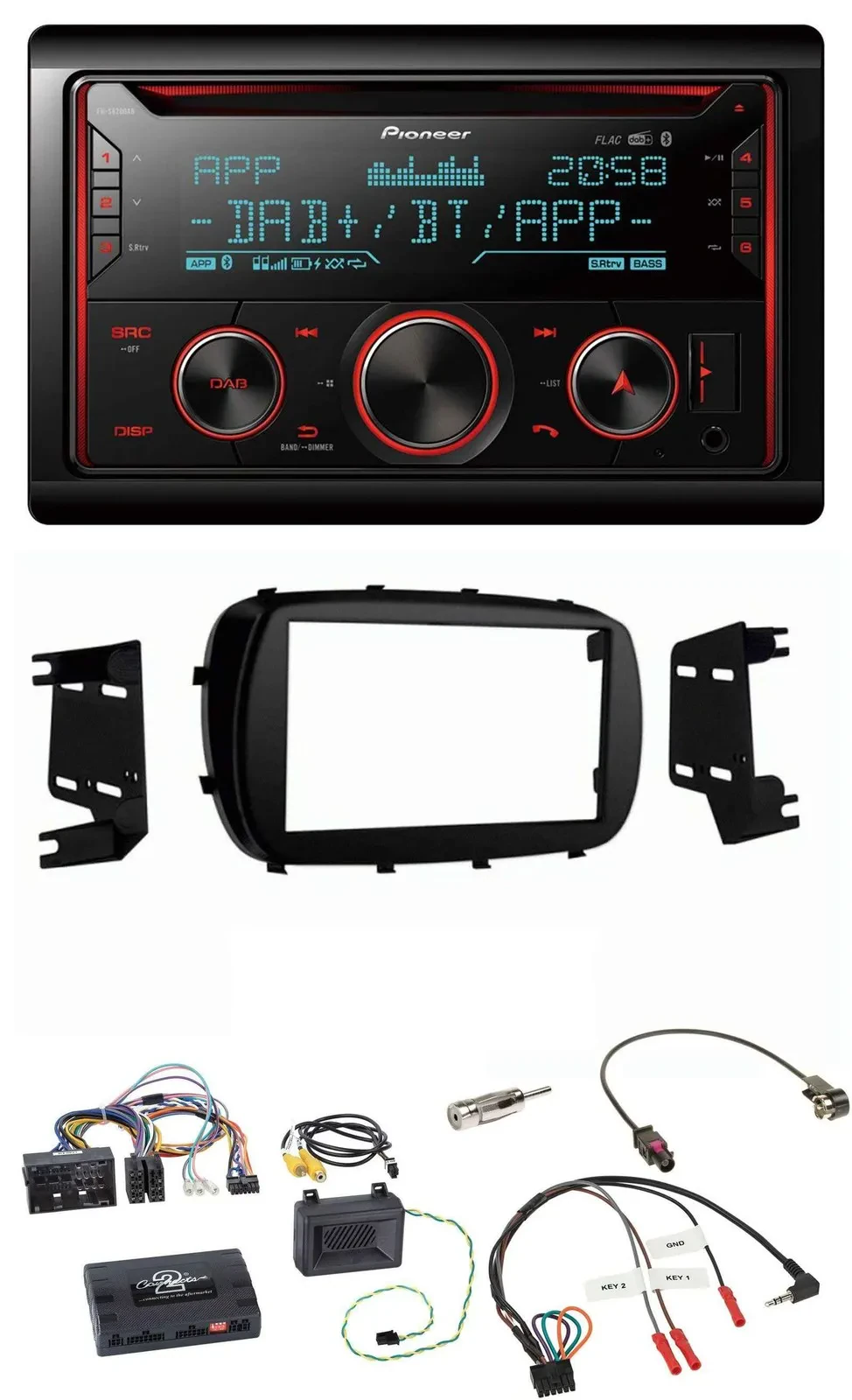 Автомагнитола для Fiat 500X Pioneer 2DIN, DAB, Bluetooth, USB, CD, поддержка управления на руле