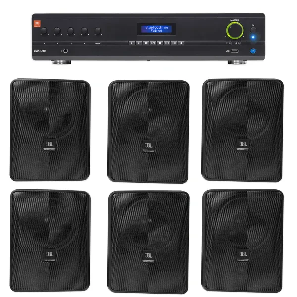 Настенная акустика JBL Control 25-1 Black с усилителем (6 штук)