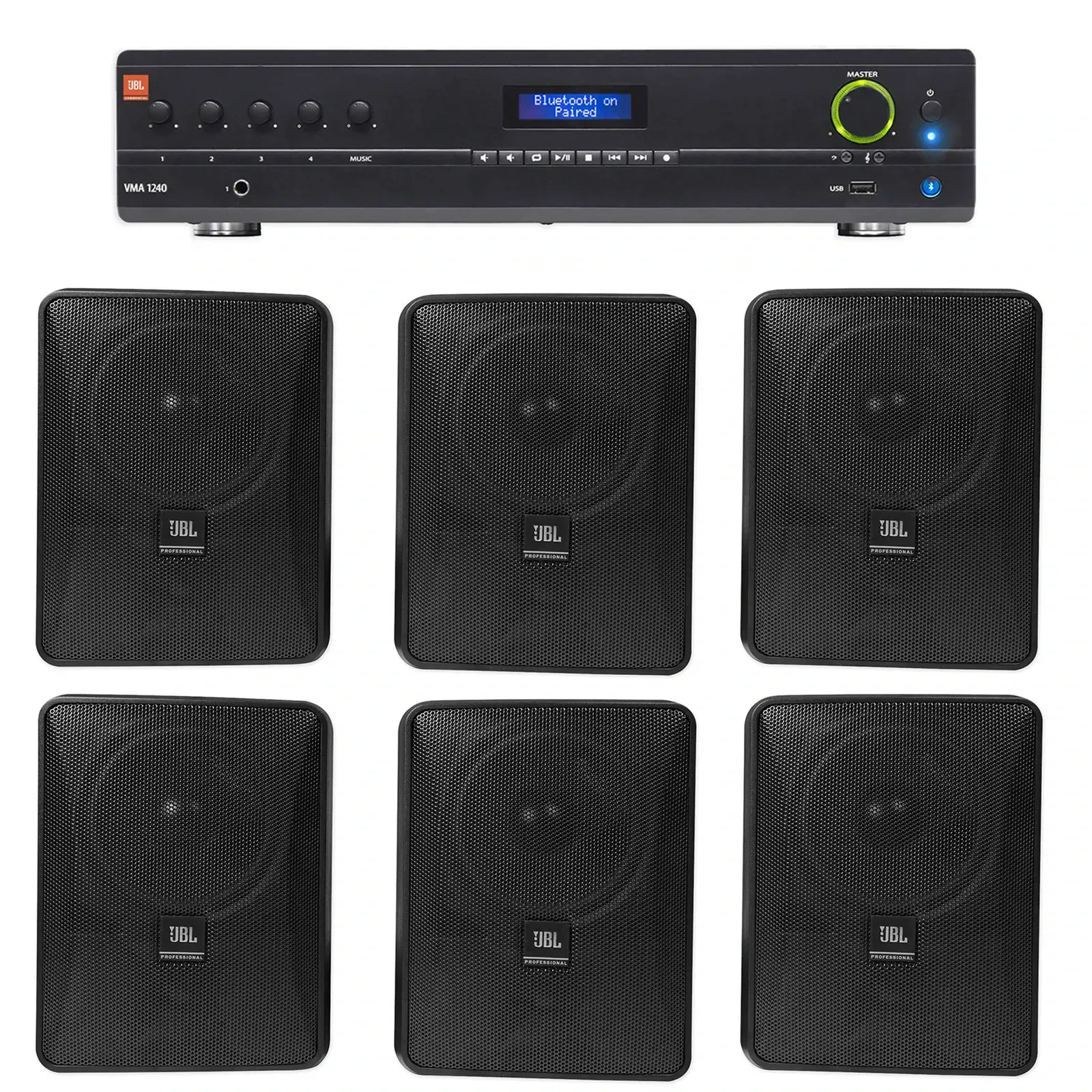 Настенная акустика JBL Control 25-1 Black с усилителем (6 штук)