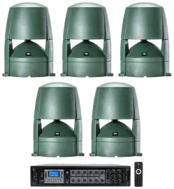 (5) JBL CONTROL 88M 8" Commercial 70v Outdoor Landscape Speakers + Amplifier