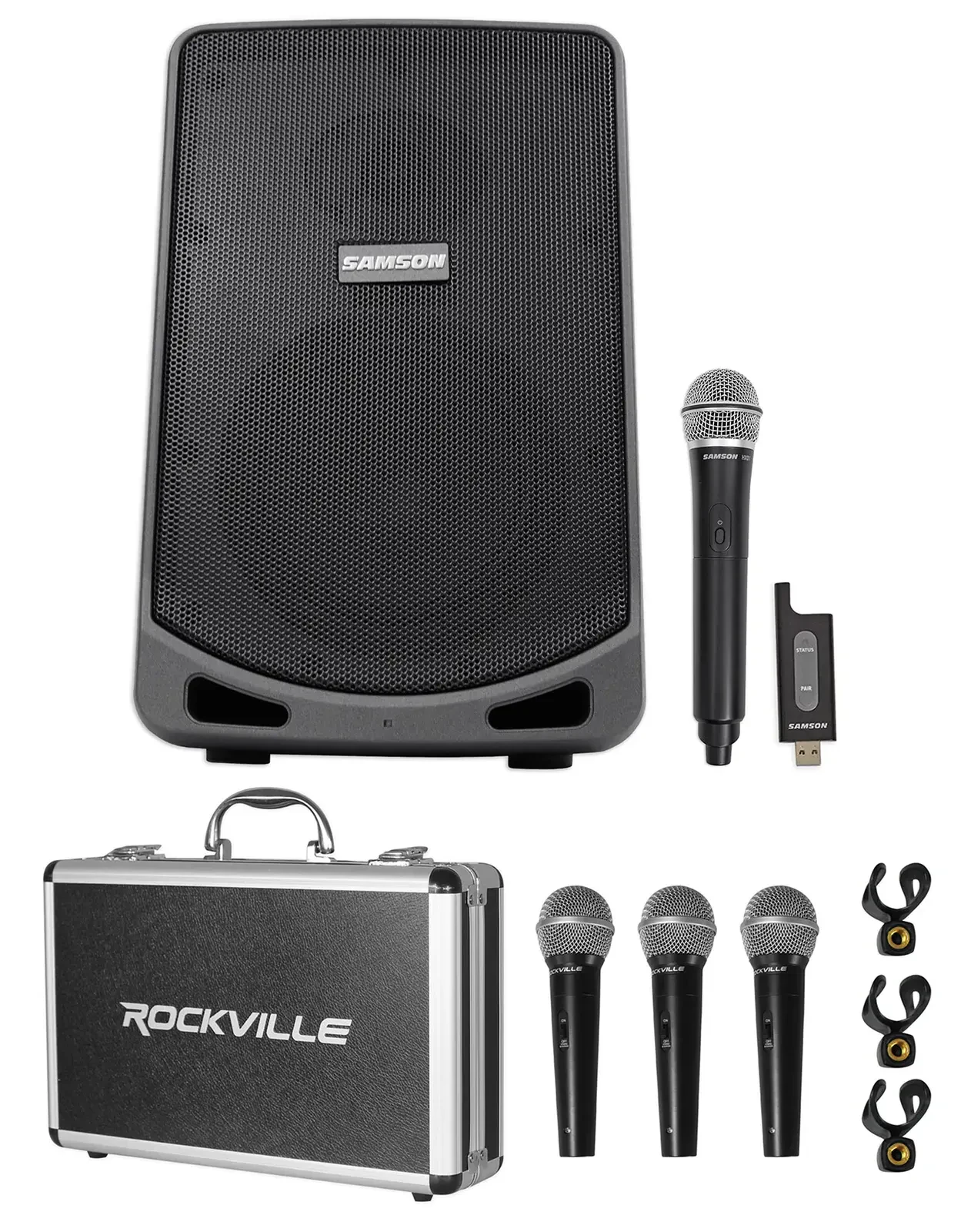 Активная акустическая система для DJ Samson Expedition XP106W 6" перезаряжаемая, портативная (набор, 4 микрофона)