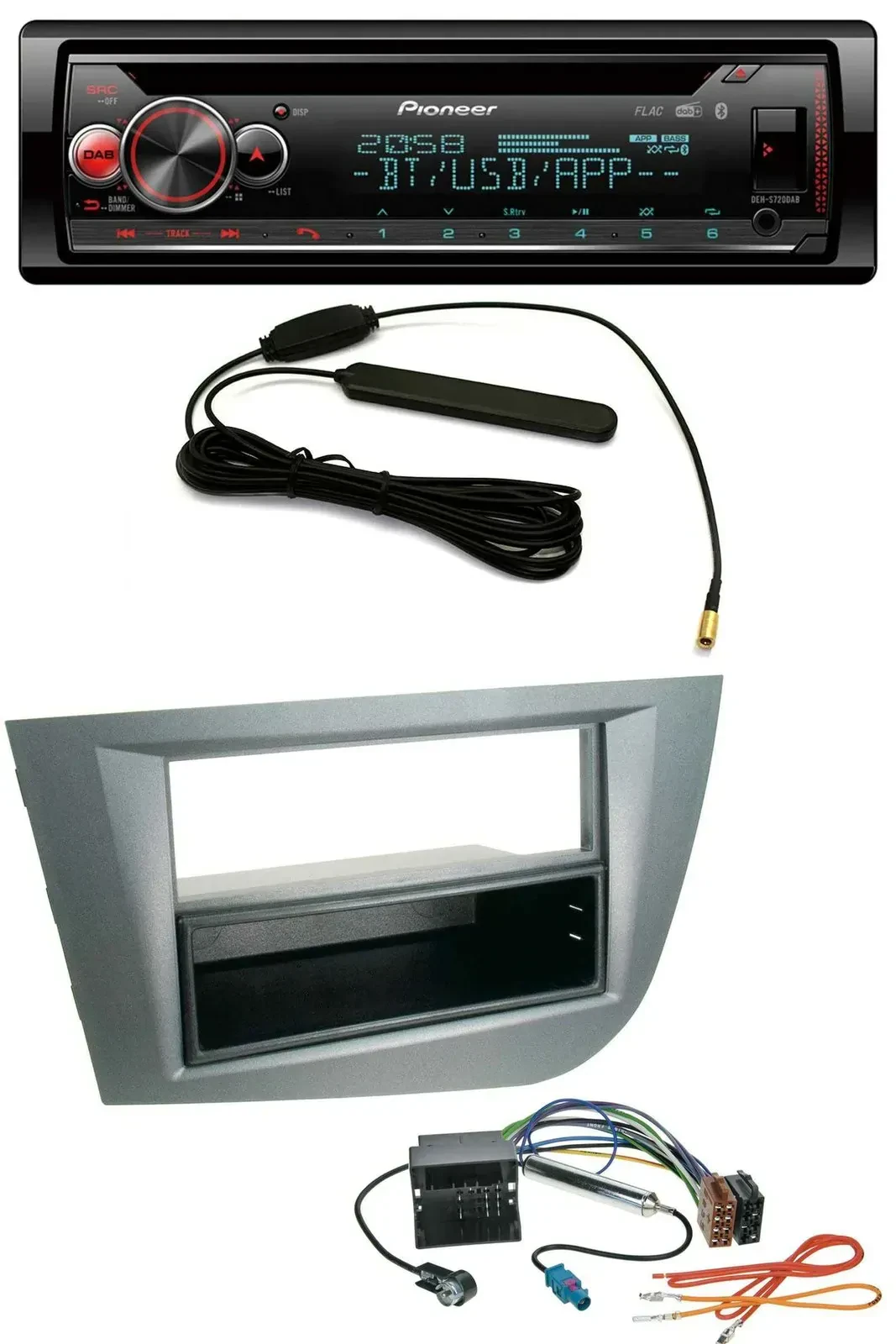 Автомагнитола Pioneer USB, DAB, MP3, Bluetooth, CD для Seat Leon (с 2005), тёмно-серый металлик