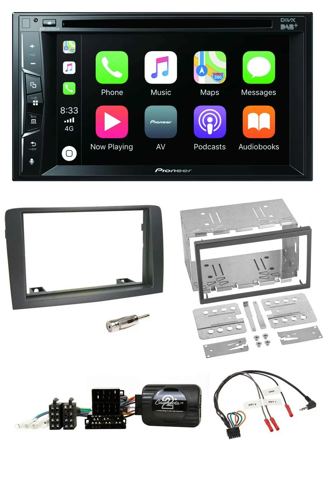 Pioneer Lenkrad USB DVD Bluetooth DAB 2DIN Autoradio für Fiat Idea 2006-2012 gra