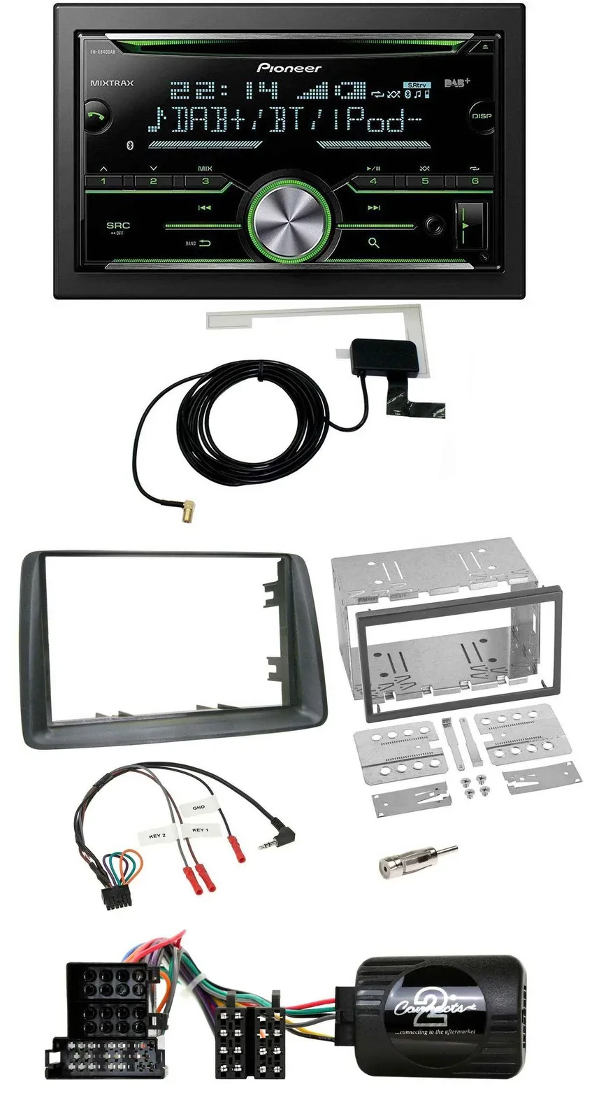 Автомагнитола Pioneer 2DIN CD/USB, Bluetooth, DAB, для Fiat Panda 2004–2007, серый