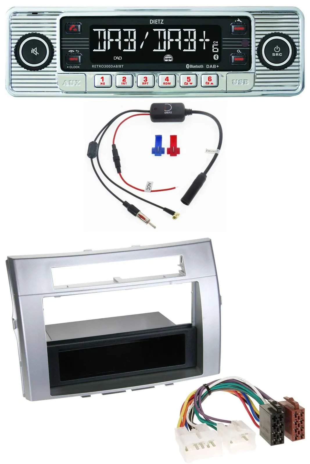 Dietz DAB USB MP3 Bluetooth Autoradio für Toyota Corolla Verso 2004-2009 silber