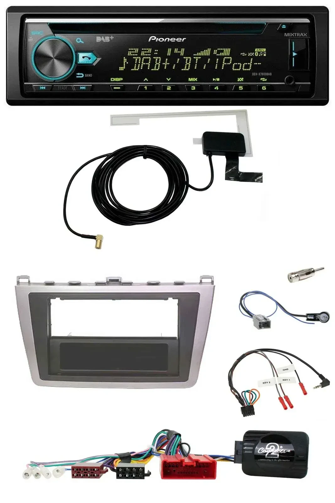 Автомагнитола для Mazda 6 2008–2012 Pioneer CD USB DAB, MP3, серебристый/чёрный, поддержка кнопок на руле