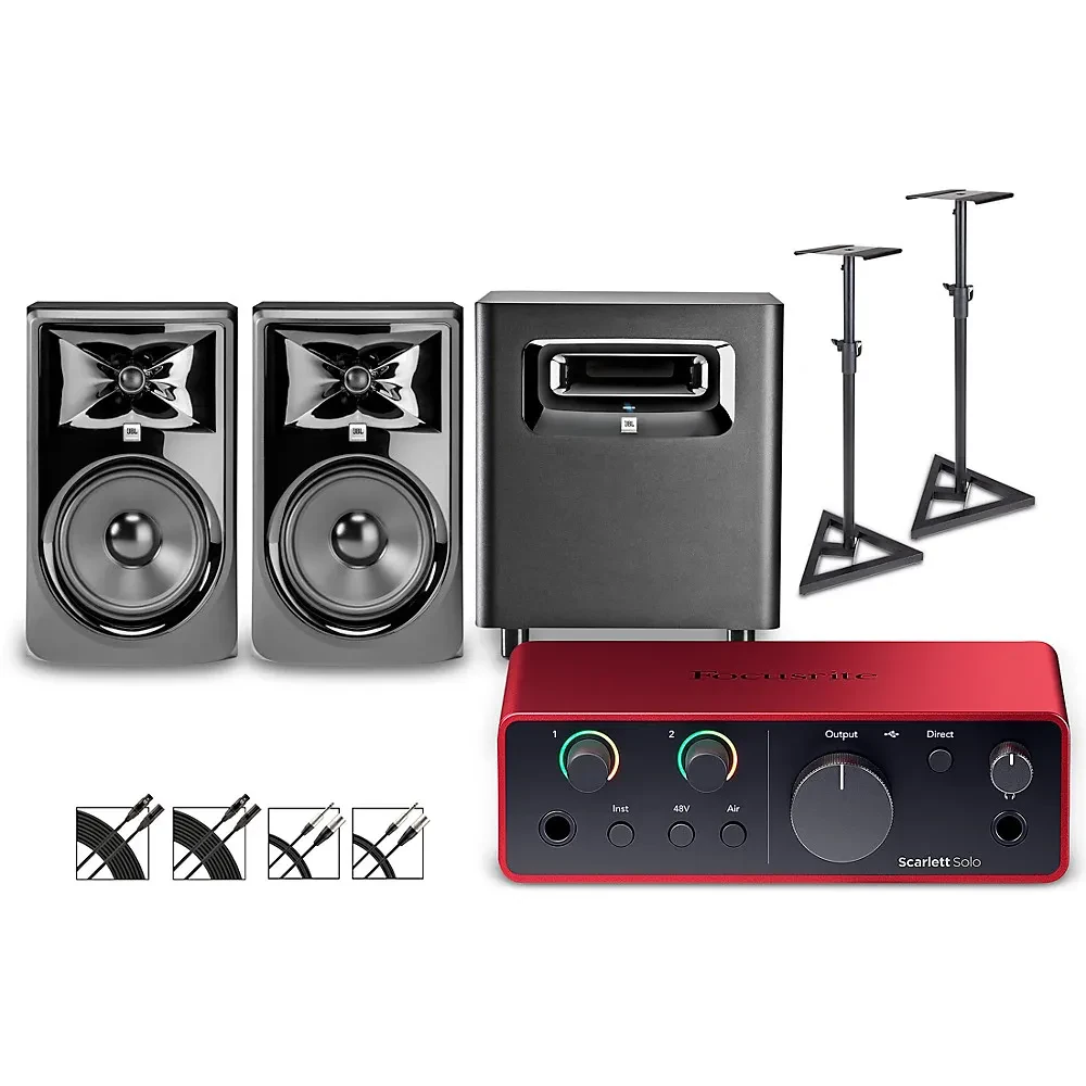 Focusrite Scarlett Solo Gen 4  - JBL 3 Monitors/LSR Sub/Stands/Cables 308MKII