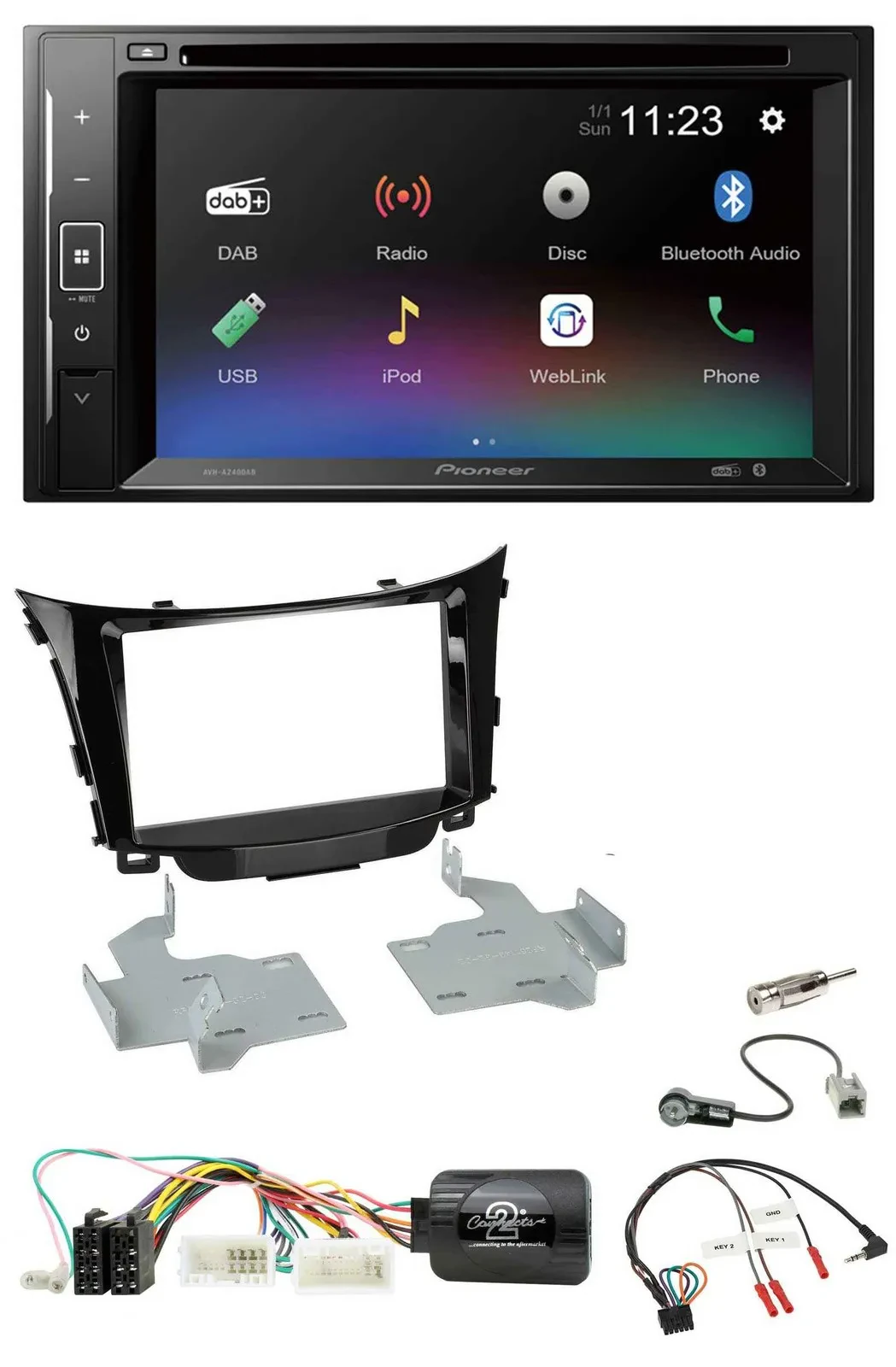 Автомагнитола Pioneer 2DIN, Bluetooth, DAB, DVD, USB, совместима с кнопками на руле, для Hyundai i30 (2012–2017)
