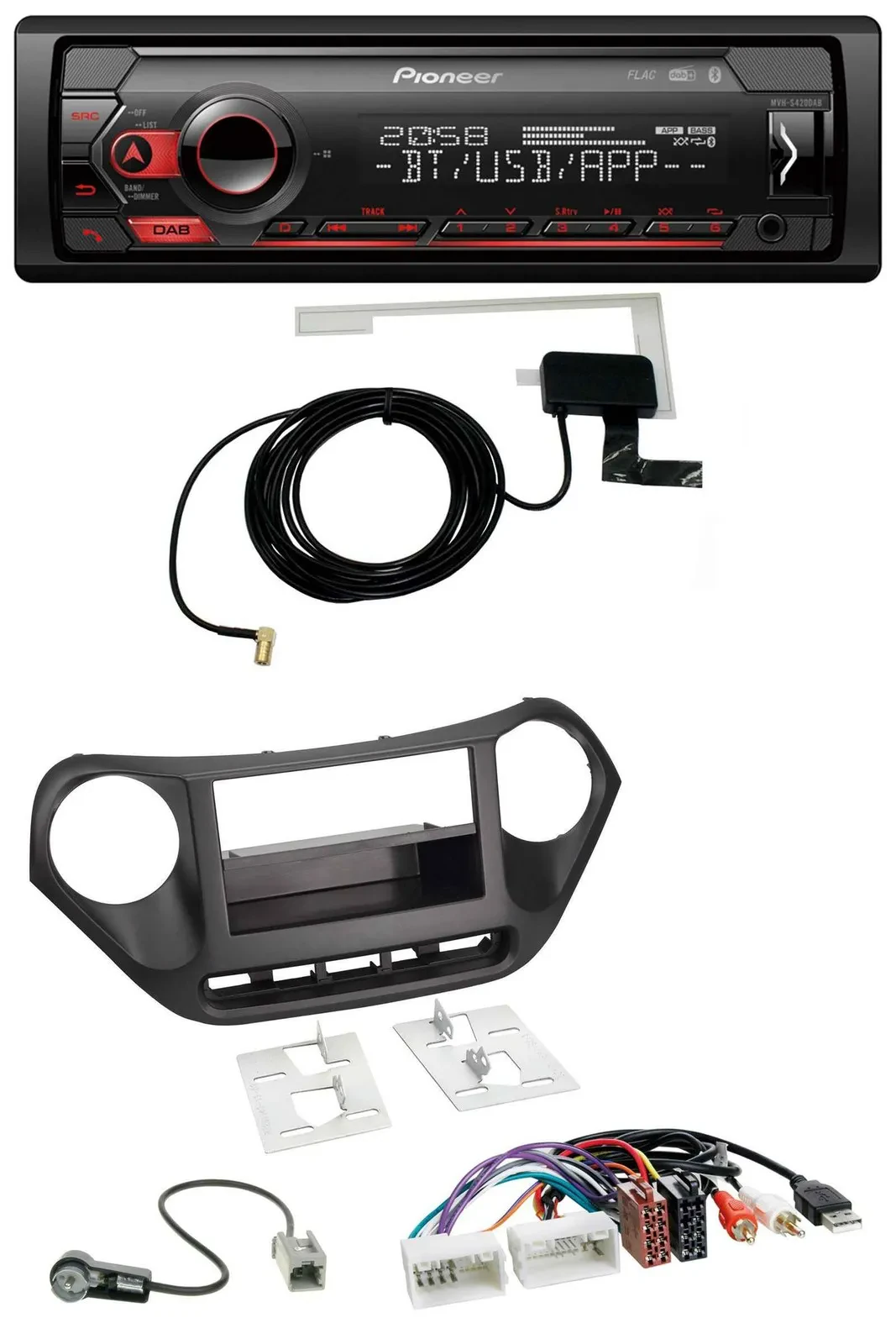 Pioneer DAB USB MP3 Bluetooth Autoradio für Hyundai i10 (ab 2013) AUX USB